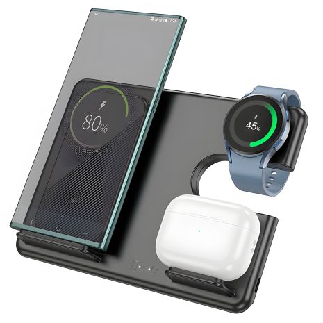 Hoco CQ2 Бездротовий зарядний пристрій 3в1 (SAM Watch/phone/earphone, 15WQi, 27W Type-C) black
