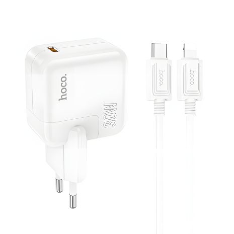 Hoco C112A Advantage Мережний зарядний пристрій PD30W Type-C to Lightning Білий