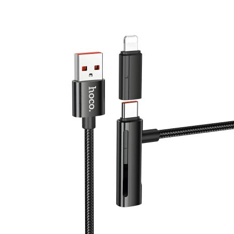 Hoco Кабель U135 2в1 USB to Type-C, Lightning, 3A, 1.2m, Black