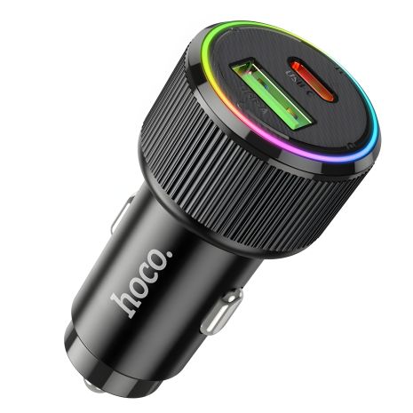 Чёрное автомобильное зарядное устройство Hoco NZ14A |38W: USB QC 18W, Type-C PD20W|