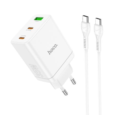 Зарядний пристрій Hoco N33 |35W, 3А, USB/2 Type-C, PD, QC| білий + кабель Type-C to Type-C