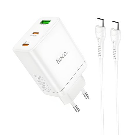 Зарядний пристрій Hoco N33 | 35W, 3А, USB/2 Type-C PD QC, білий | + кабель Type-C до Type-C