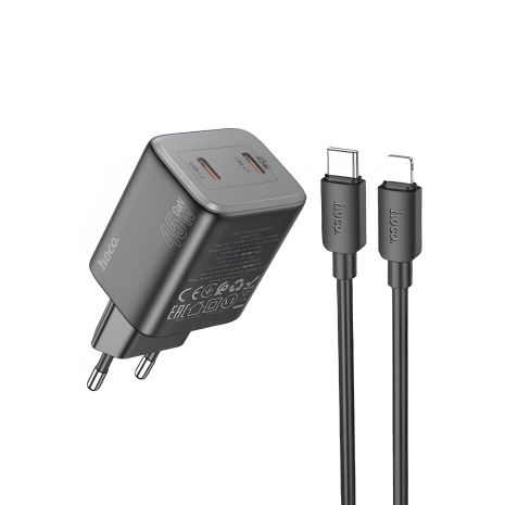 Hoco черное 45W PD N42 зарядное устройство + Type-C to Lightning кабель