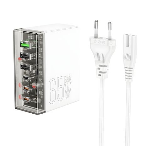 Зарядний пристрій Hoco N36 мережевий, 3 USB/3 Type-C PD 65W білий