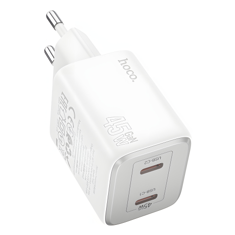 Мережевий зарядний пристрій Hoco N42 з 2 Type-C PD 45W, білий
