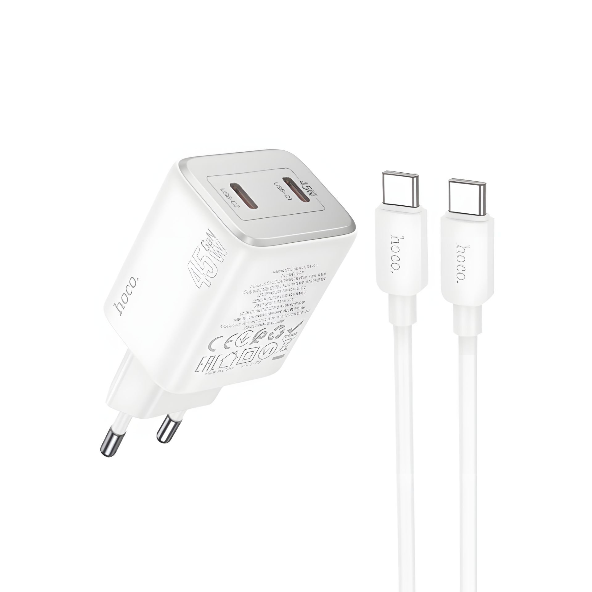 Зарядний пристрій Hoco N42 2 Type-C PD 45W білий + кабель Type-C to Type-C Зарядний пристрій Hoco N42 2 Type-C PD 45W білий + кабель Type-C to Type-C