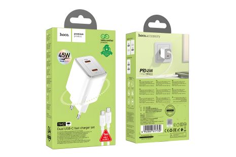 Hoco N42 белое 45W PD зарядное устройство + Type-C to Lightning кабель
