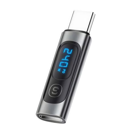 Type-C Адаптер Essager ES-OTG16 з дисплеєм для визначення потужності зарядки 240W Grey