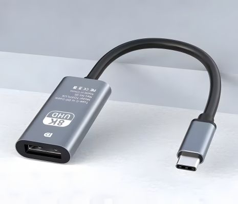 4K 144Hz (8K 60Hz) Type-C M до DisplayPort F Адаптер-перехідник 0.2m (20cm), чорний-сірий