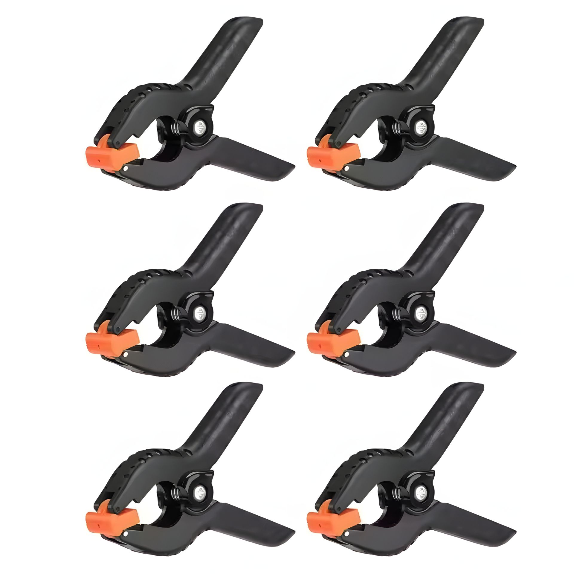 Затискачі пружинні пластикові (струбцини), комплект 6 шт | 9.5х7 см, розкриття до 3 см| Black-Orange Затискачі пружинні пластикові (струбцини), комплект 6 шт | 9.5х7 см, розкриття до 3 см| Black-Orange