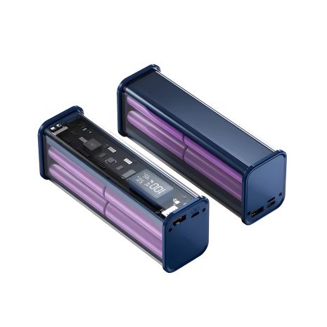 DIY Pro корпус-кейс для повербанка /Сделай сам, под пайку элементов питания, для специалистов/ 22.5W PD QC под АКБ 8x18650, синий-прозрачный