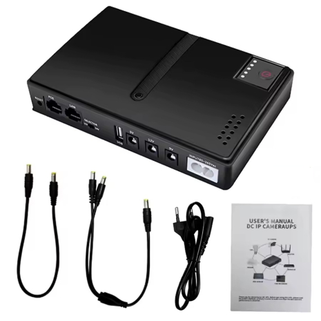ИБП UPS для Роутера DC1018L+AKB 12000 mAh выход 12V/ 9V +USB 5V +POE (Заменяемые АКБ 18650 4шт в комплекте) BLACK