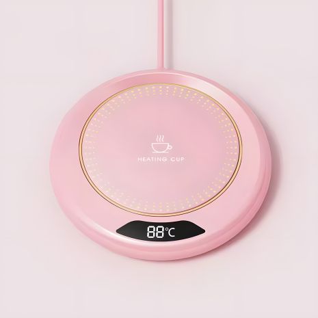Термостатична підставка для чашки з підігрівом кругла 11.5см 20W, USB 2+A, 3 режими, 55-75C, PINK