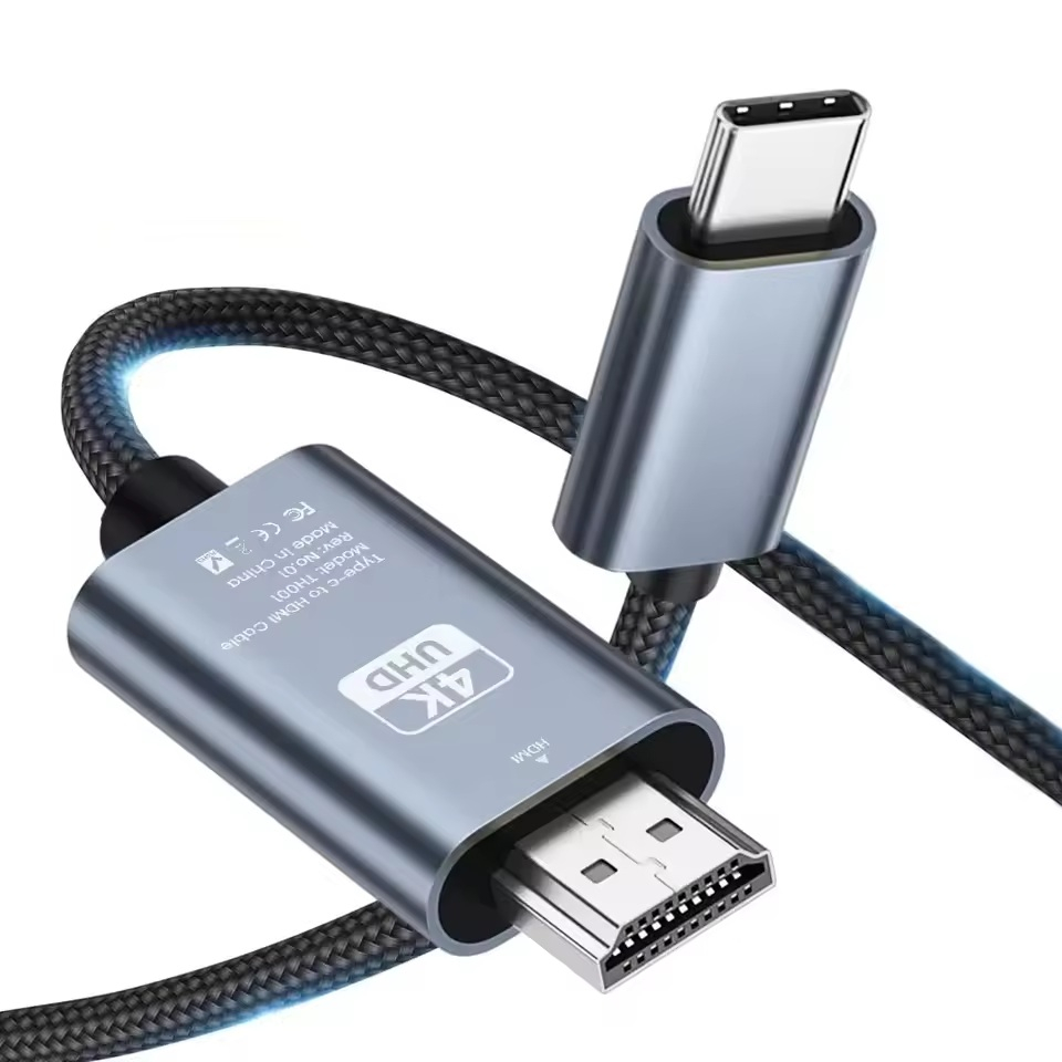 Адаптер перехідник 4K 60Hz Type-C to HDMI 2m, метал, нейлон, Black-Grey (TH001-MN20KG-460) Адаптер перехідник 4K 60Hz Type-C to HDMI 2m, метал, нейлон, Black-Grey (TH001-MN20KG-460)