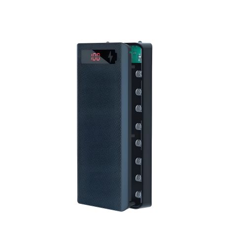 DIY корпус-кейс для АКБ 8x18650 (18650 8шт) / повербанк 10W 2xUSB, Type-C, microUSB, чорний (без АКБ)