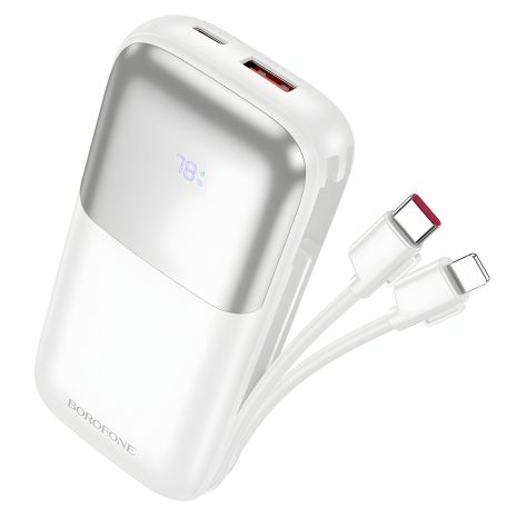 Повербанк Borofone BJ62 10000mAh 22.5W+PD20W + кабелі 2в1 Type-C/ Lightning білий Повербанк Borofone BJ62 10000mAh 22.5W+PD20W + кабелі 2в1 Type-C/ Lightning білий