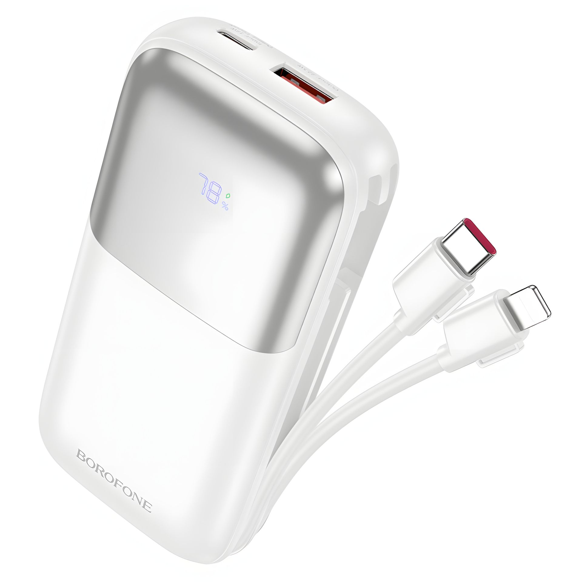 Повербанк Borofone BJ62 10000mAh 22.5W+PD20W + кабелі 2в1 Type-C/ Lightning білий Повербанк Borofone BJ62 10000mAh 22.5W+PD20W + кабелі 2в1 Type-C/ Lightning білий