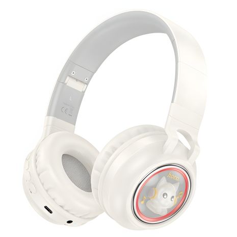 Бездротові накладні навушники Hoco W50, BT5.3, AUX, TF, 400mAh, 12 годин, RGB підсвітка, молочний білий