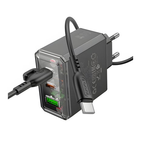 Чорний зарядний пристрій Borofone BAS34A 2Type-C/1USB PD/QC 65W, Type-C to Type-C