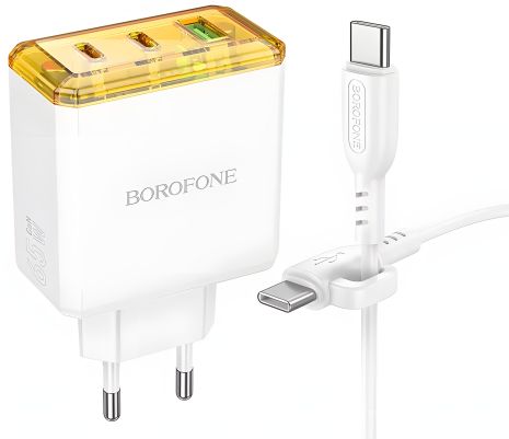 Білий зарядний пристрій Borofone BAS34A 2Type-C/1USB PD/QC 65W, Type-C to Type-C Білий зарядний пристрій Borofone BAS34A 2Type-C/1USB PD/QC 65W, Type-C to Type-C