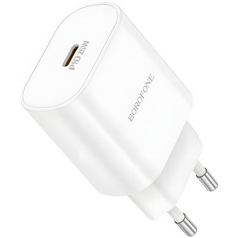 Білий зарядний пристрій Borofone BA82A 1USB-C PD/QC 25W