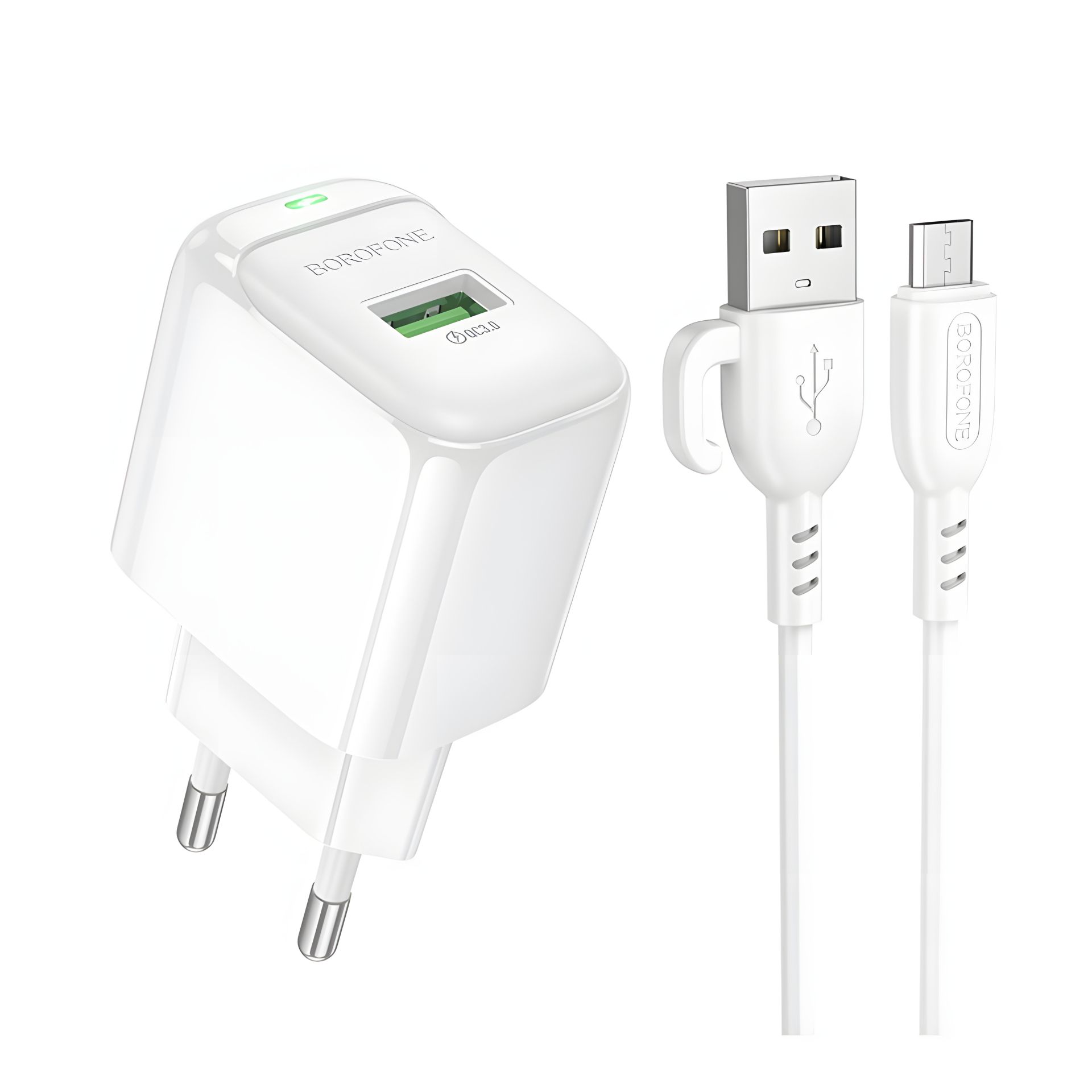 Мережевий зарядний пристрій Borofone BAS42A 1USB QC3.0 18W+USB to Micro Білий Мережевий зарядний пристрій Borofone BAS42A 1USB QC3.0 18W+USB to Micro Білий