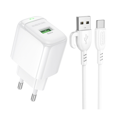 Сетевое Зарядное Устройство Borofone BAS42A 1USB QC3.0 18W+USB to Type-C Белый Сетевое Зарядное Устройство Borofone BAS42A 1USB QC3.0 18W+USB to Type-C Белый