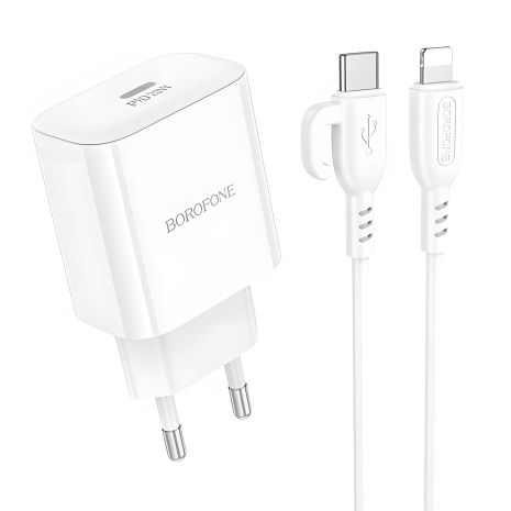 Зарядное Устройство Borofone BA81A 1USB-C PD/QC 20W+Белый Type-C to Lightning Зарядное Устройство Borofone BA81A 1USB-C PD/QC 20W+Белый Type-C to Lightning
