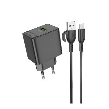 Мережевий зарядний пристрій Borofone BAS12A 1USB QC3.0 18W+USB to Type-C Чорний зарядка