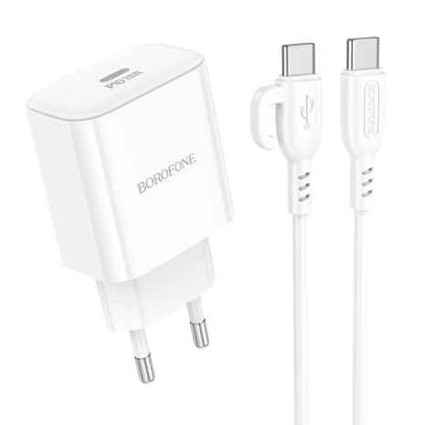 Сетевое Зарядное Устройство Borofone BA81A 1USB-C PD/QC 20W+Type-C to Type-C Белый Сетевое Зарядное Устройство Borofone BA81A 1USB-C PD/QC 20W+Type-C to Type-C Белый
