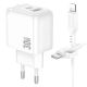 Зарядное Устройство Borofone BAS45A 1USB-C/1USB PD/QC 30W+Белый Type-C to Lightning