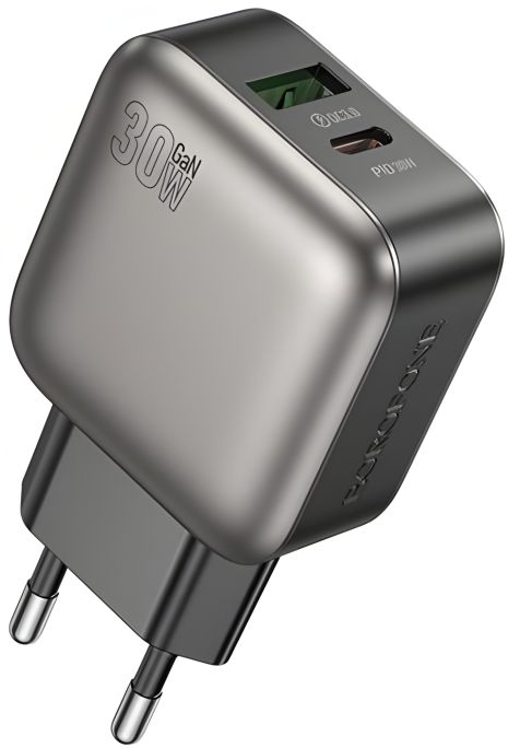 Мережевий зарядний пристрій Borofone BAS55A 1USB-C/1USB PD/QC 30W GAN Чорний