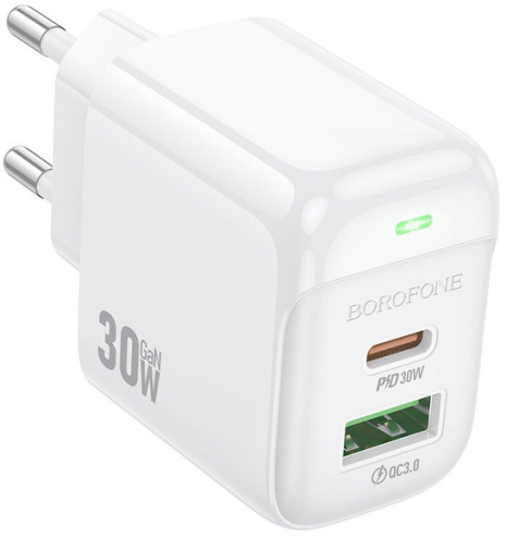 Мережевий зарядний пристрій Borofone BAS45A 1USB-C/1USB PD/QC 30W Білий