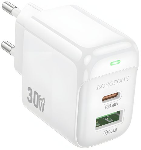 Зарядник Borofone BAS45A 1USB-C/1USB PD/QC 30W Білий