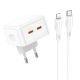 Мережевий зарядний пристрій Borofone BA83A 1USB-C/1USB PD/QC 20W+Type-C to Lightning Білий