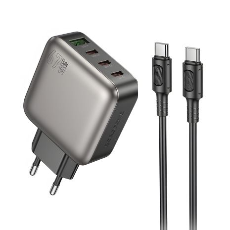 Зарядное Устройство Borofone BAS57A 3USB-C/1USB PD/QC 67W GAN+Черный Type-C to Type-C