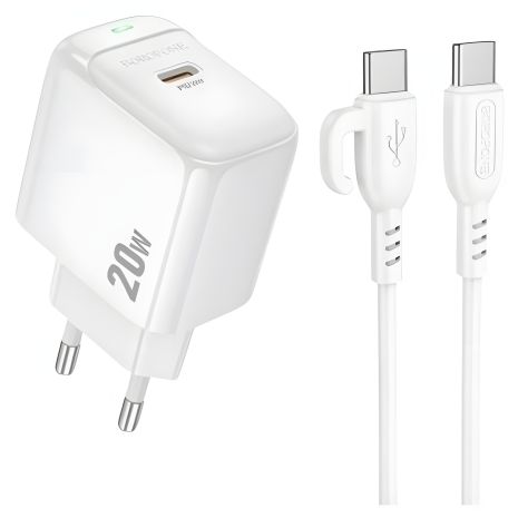Зарядное Устройство Borofone BAS43A 1USB-C PD/QC 20W+Белый Type-C to Type-C Зарядное Устройство Borofone BAS43A 1USB-C PD/QC 20W+Белый Type-C to Type-C