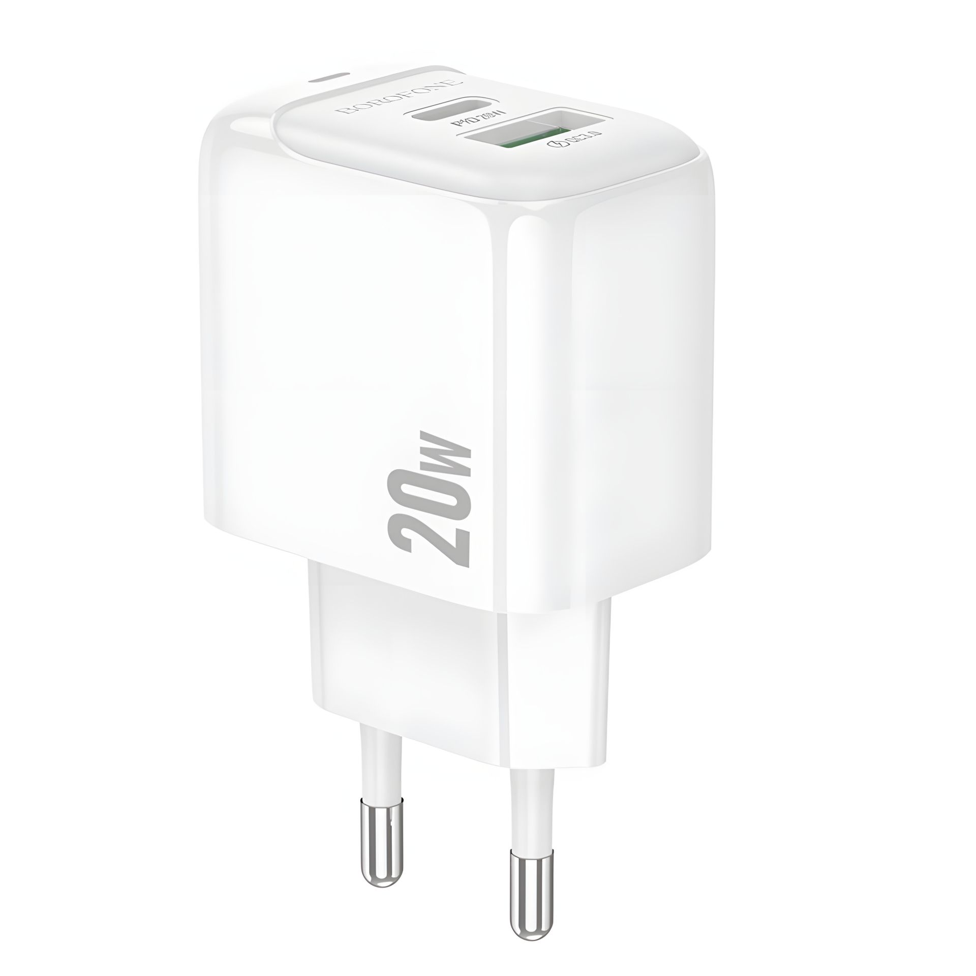 Мережевий зарядний пристрій Borofone BAS44A 1USB-C/1USB PD/QC 20W, Білий Мережевий зарядний пристрій Borofone BAS44A 1USB-C/1USB PD/QC 20W, Білий
