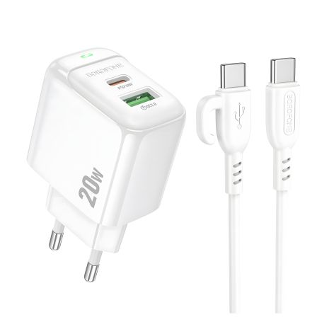 Зарядний адаптер Borofone BAS43A 1USB-C PD/QC 20W Білий