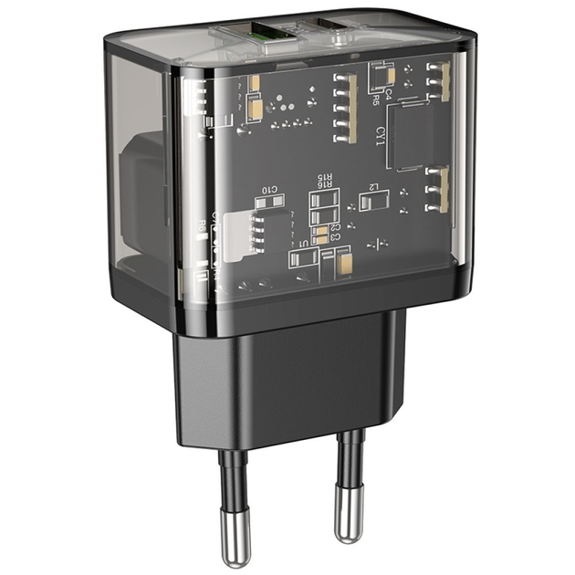 Сетевое зарядное устройство Hoco N34 USB/ Type-C QC PD 20W прозначно-черное Сетевое зарядное устройство Hoco N34 USB/ Type-C QC PD 20W прозначно-черное