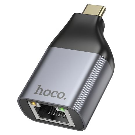 Hoco UA35 Type-C to RJ45 металевий адаптер перехідник сірий