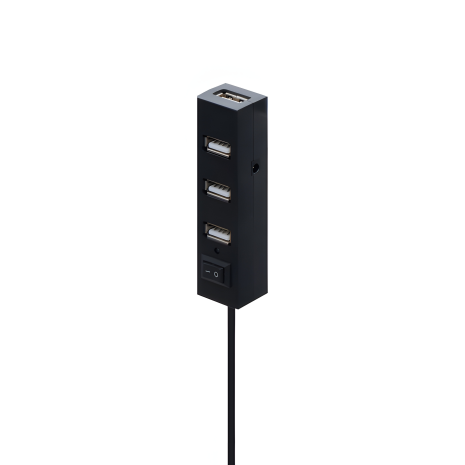 RS021 4-port USB 2.0 Hub, 0.6m, 480 Mbps, with Button, Black