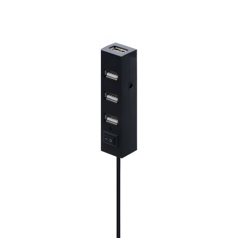 RS021 4-port USB 2.0 Hub, 0.6m, 480 Mbps, with Button, Black