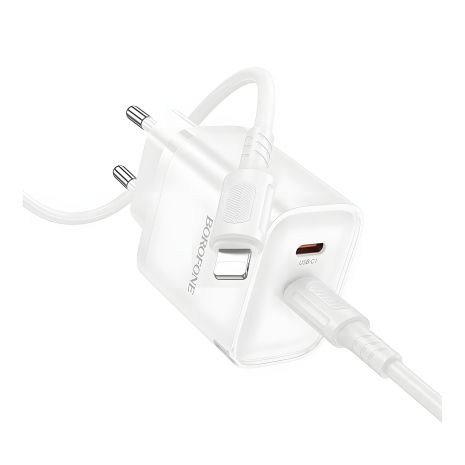 Borofone BA85A зарядний пристрій мережевий 2USB-C PD/QC 35W+Type-C to Lightning Білий Borofone BA85A зарядний пристрій мережевий 2USB-C PD/QC 35W+Type-C to Lightning Білий
