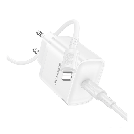 Мережевий зарядний пристрій Borofone BA84A 1USB-C PD/QC 30W+Type-C to Lightning Білий Мережевий зарядний пристрій Borofone BA84A 1USB-C PD/QC 30W+Type-C to Lightning Білий