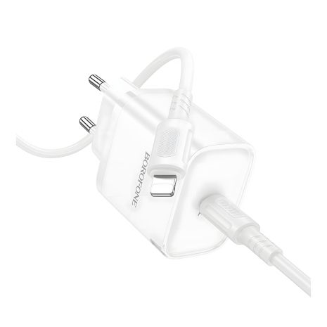 Borofone BA84A зарядний пристрій мережевий 1USB-C PD/QC 30W+Type-C to Lightning Білий