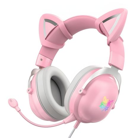 ONIKUMA X11 CAT Gaming with LED, USB, 3.5mm, 2.2m, pink Дротова ігрова гарнітура ONIKUMA X11 CAT Gaming with LED, USB, 3.5mm, 2.2m, pink Дротова ігрова гарнітура