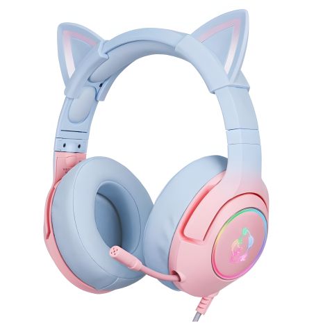 ONIKUMA K9 CAT Gradient Gaming with RGB, USB, 3.5mm, 2.2m, pink&blue Дротова ігрова гарнітура ONIKUMA K9 CAT Gradient Gaming with RGB, USB, 3.5mm, 2.2m, pink&blue Дротова ігрова гарнітура