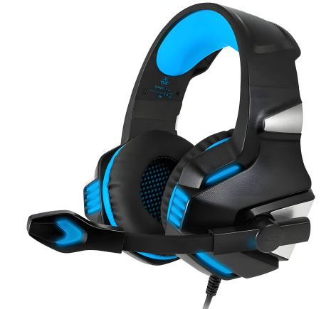 Ігрова дротова гарнітура HUNTERSPIDER V3 Gaming with LED, USB, 3.5mm, 2.2m, чорна-синя Ігрова дротова гарнітура HUNTERSPIDER V3 Gaming with LED, USB, 3.5mm, 2.2m, чорна-синя