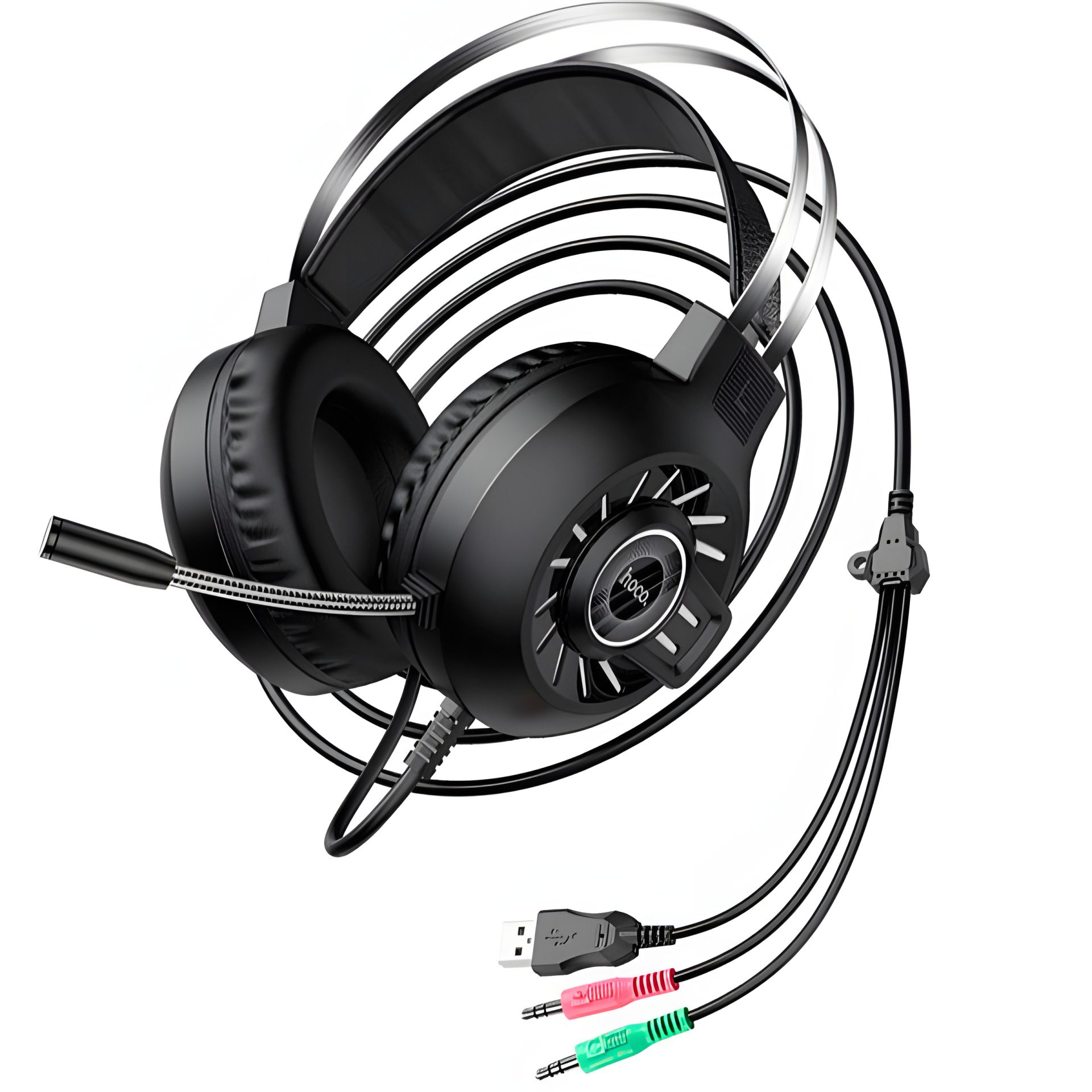 Ігрова гарнітура дротова HOCO Cool Game LED ESD04 Hi-Res, USB, 3.5mm, 2m, black Ігрова гарнітура дротова HOCO Cool Game LED ESD04 Hi-Res, USB, 3.5mm, 2m, black